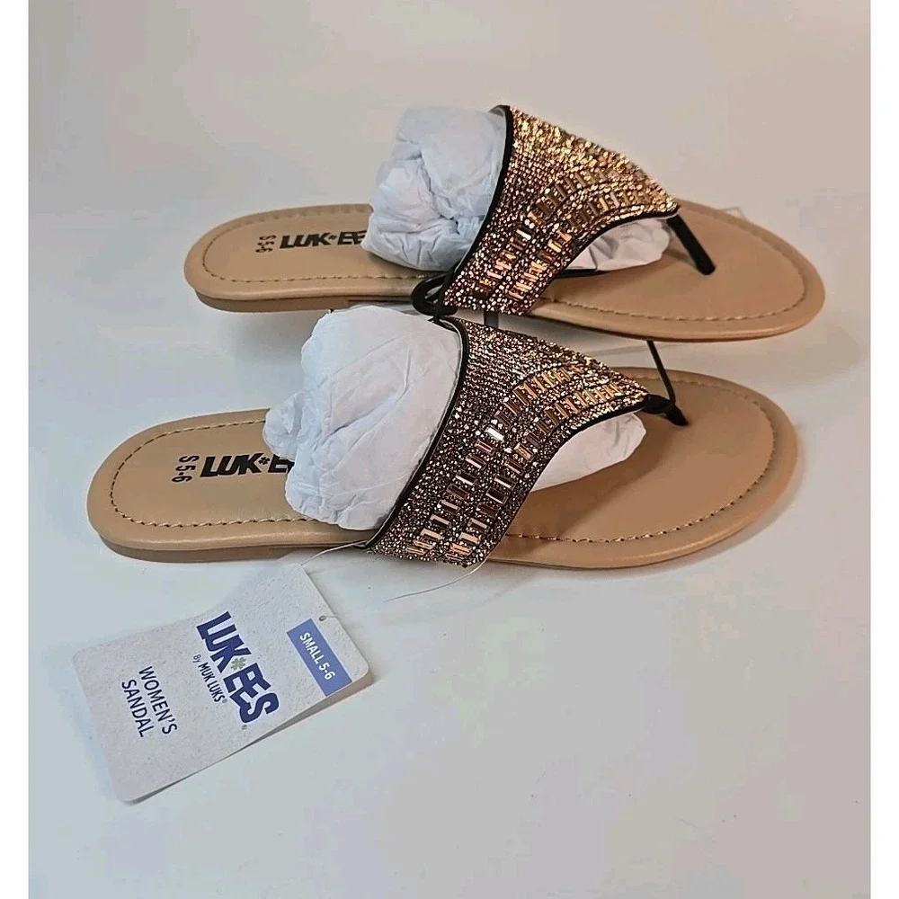 LUK*EES by‎ Muk LUKS Womens Brown Gem-Embellished Sandals NWT S Sz 5-6